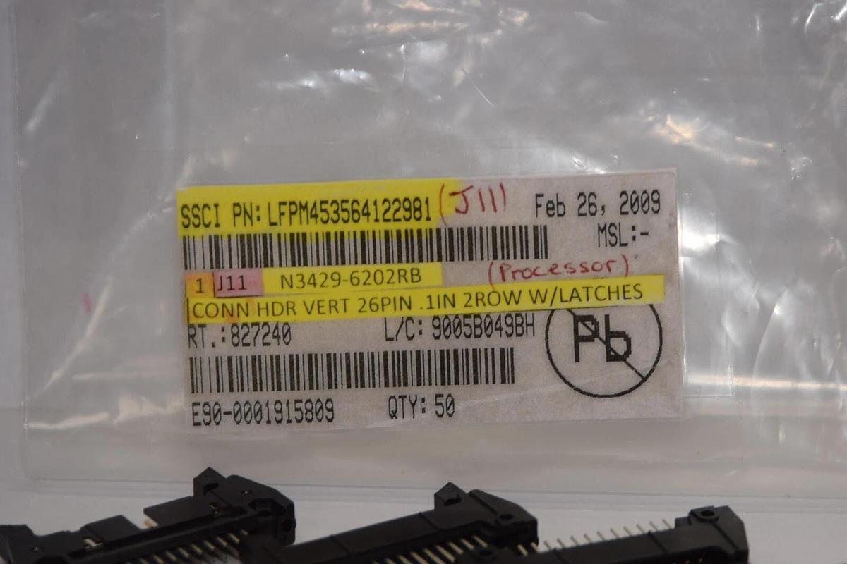 (NEW - Lot of 5) 3M 3429 , N3429-6202RB Connector Header Vertical 26 Pin 1" 2Row