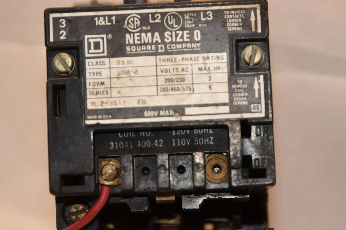 Used SQUARE D Starter 8536 SB0-2 SB02 SBO-2 SBO2 8536SB0-2 Size Sz 0 110/120v Coil