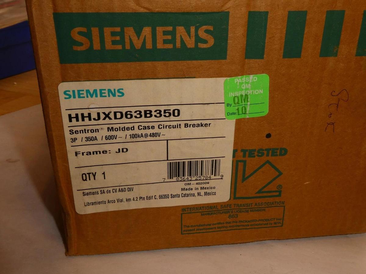 Used Siemens Sentron Circuit Breaker HHJXD63B350 350a 350 Amp A 3p 350a trip JD NEW