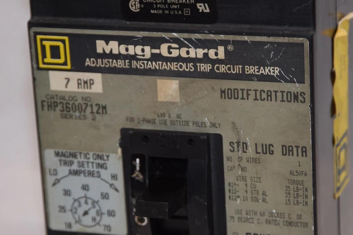 NEW SQUARE D FHP3600712M 7A 7 Amp 7 A 3P Magnetic Range 18-70A Circuit Breaker