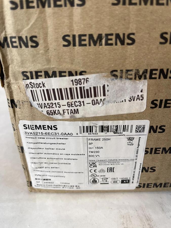 Siemens Circuit Breaker 3VA5215-6EC31-0AA0 3 pole 150 Amp 150a (NEW)