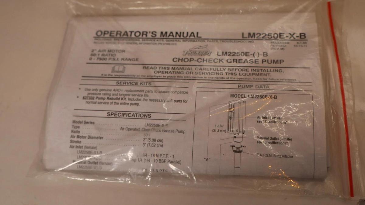 ARO Grease Pump LM2250E-31-B In: 10.3 bar 1500psi Out: 517.2 bar 7500psi (NEW)