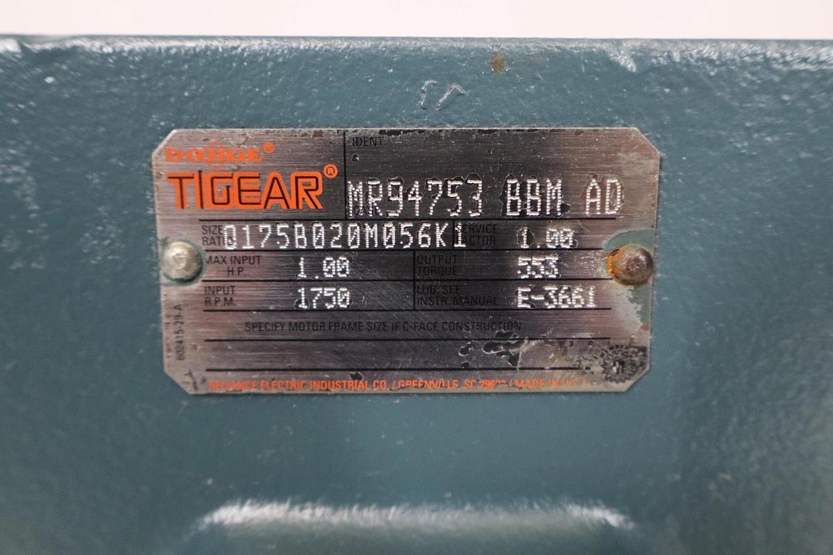 Refurbished Dodge Tigear Gear Box Speed Reducer Q175B020M056K1 1Hp 1750rpm 7/8" Shaft SF 1