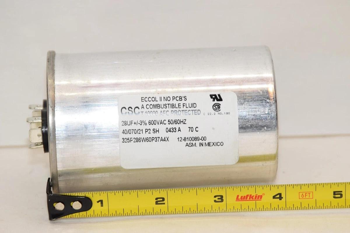 Used CSC 12-810089-00 325P286W60P37A4X 28uF 600Vac 50/60Hz +/-3% Capacitor