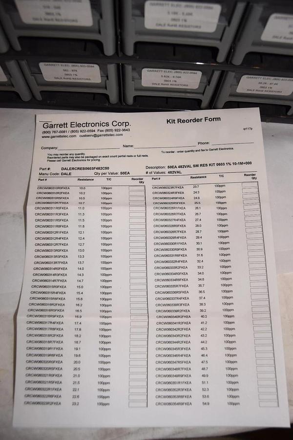 Lot 20 Drawer GARRETT VISHAY DALE CRCW0603 0603 SM Suface Mount 1% Resistor Kit