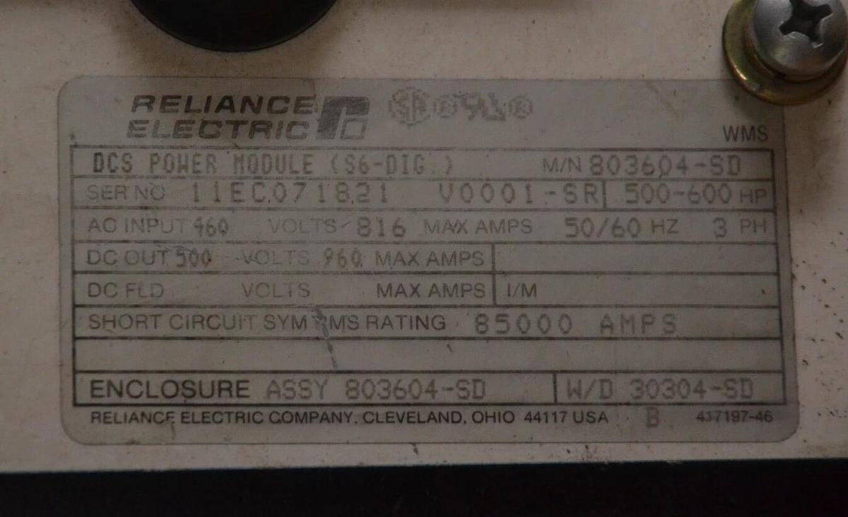 Used RELIANCE ELECTRIC DCS POWER MODULE 803604-SD 460v