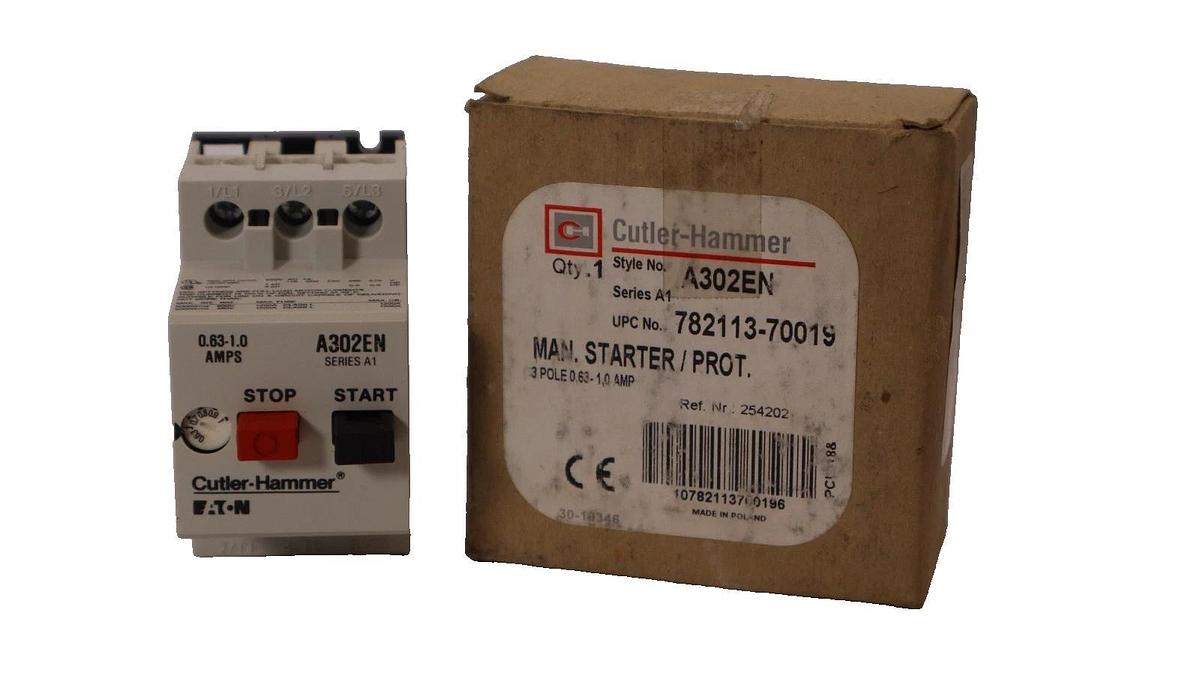 Cutler Hammer A302EN 0.63-1.0Amp Manual Start / Stop Motor Starter (New)