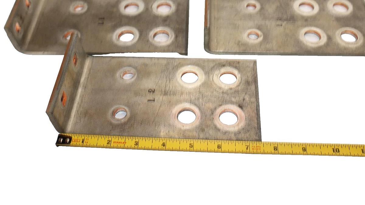 Used 7-1/2" x 4" x 1/4" x 1-1/2" L-Shaped Copper Buss Bar Plate Bracket (Lot of 3)