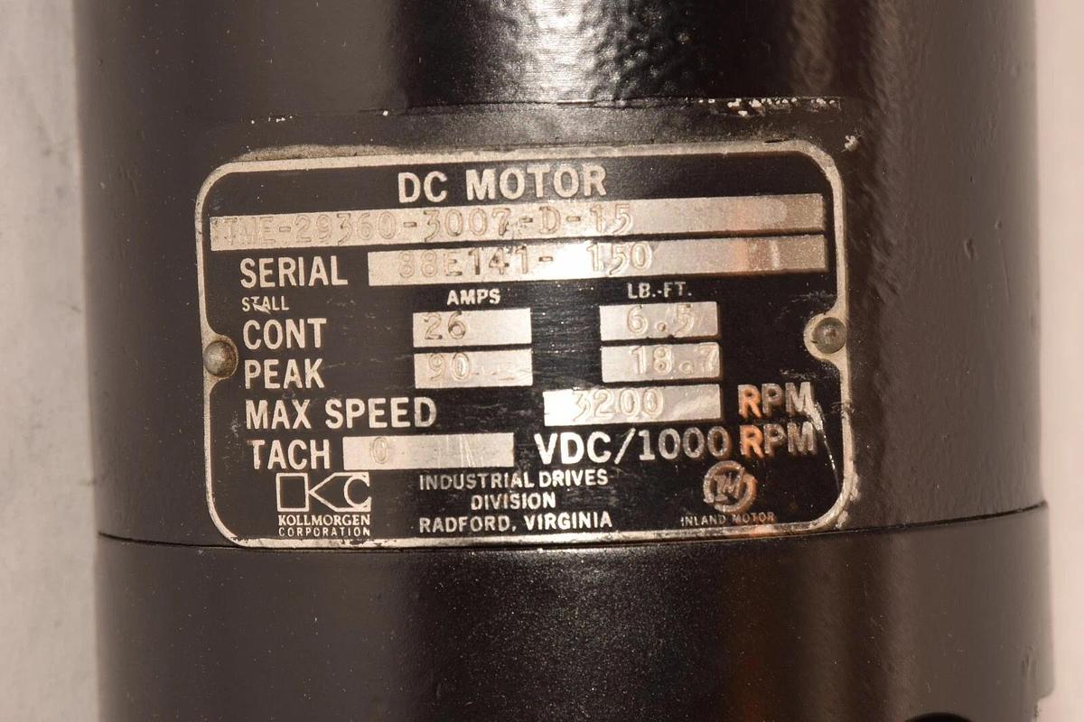 (NEW) KOLLMORGEN CORP. TME-29360-3007-D-15 3200rpm DC Servo Motor