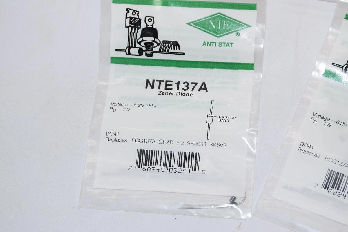 (NEW - Lot 10 pk) NTE NTE137A 1 Watt 6.2V 5% DO-41  Zener Diode