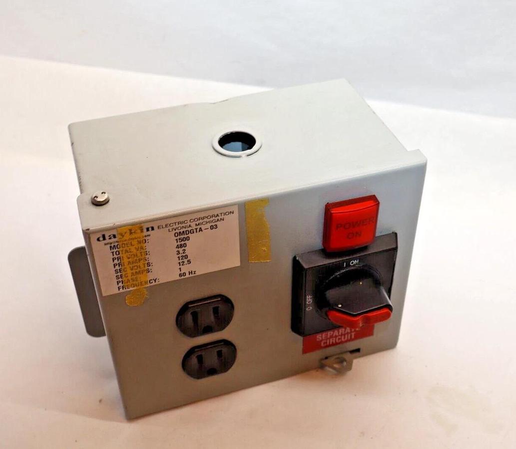 Used DAYKIN OMDGTA-03 1500Va 480V 3.2A 1PH Transformer Disconnect