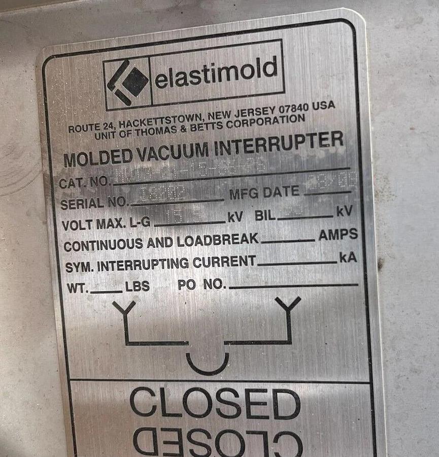 Elastimold Molded Vacuum Switch MVI3-21-15-66-PS MVI3211566PS 600A 15.5kv NEW