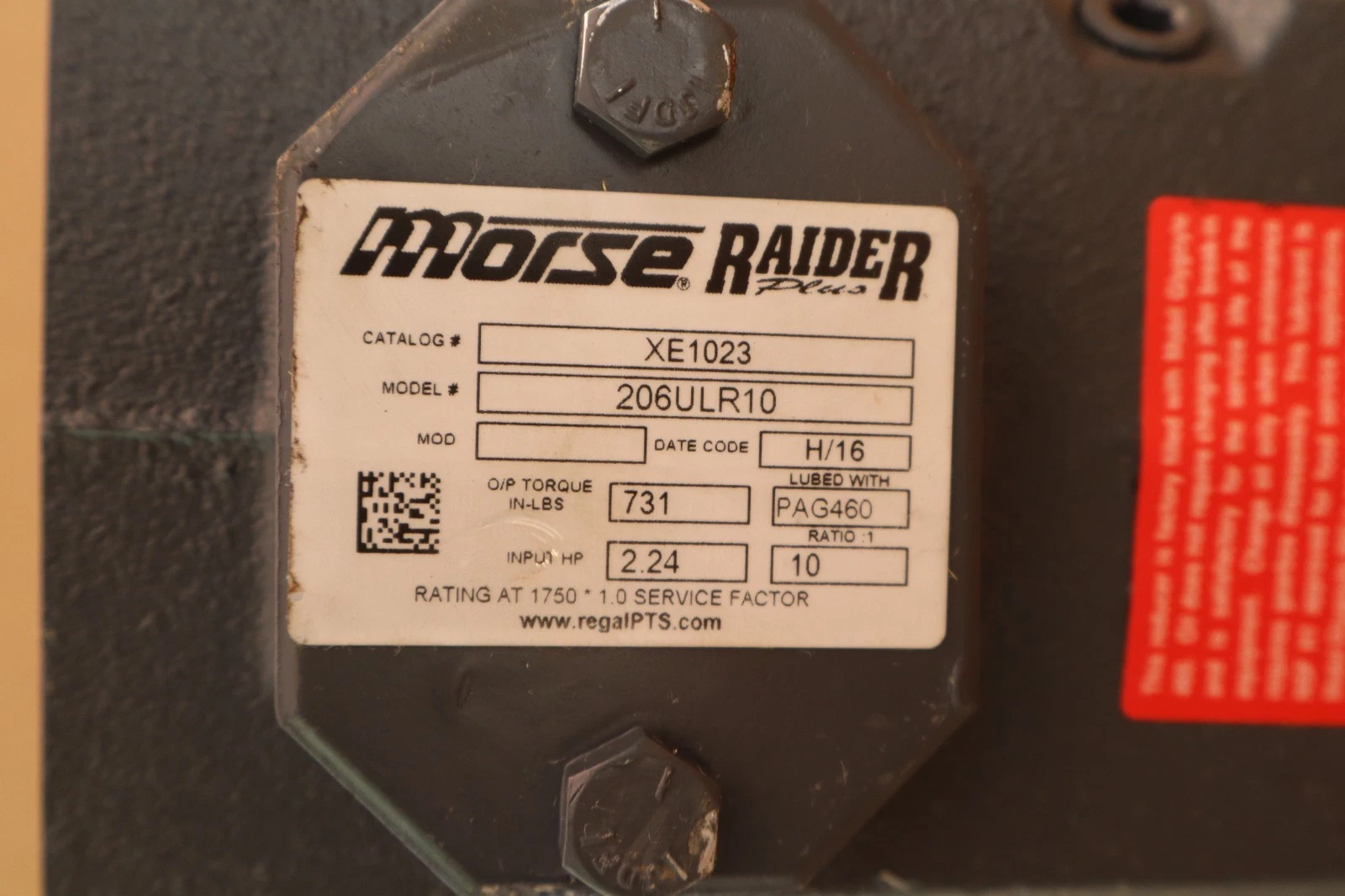 Morse Raider Plus Gear Box Speed Reducer XE1023 206ULR10 Ratio 10:1 2.24hp *NOS*