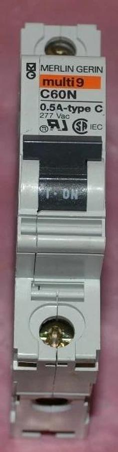 Used MERLIN GERIN BREAKER MULTI9 C60N 0.5A-TYPE C 0.5A TYPE C 0.5 AMP A 277 VAC