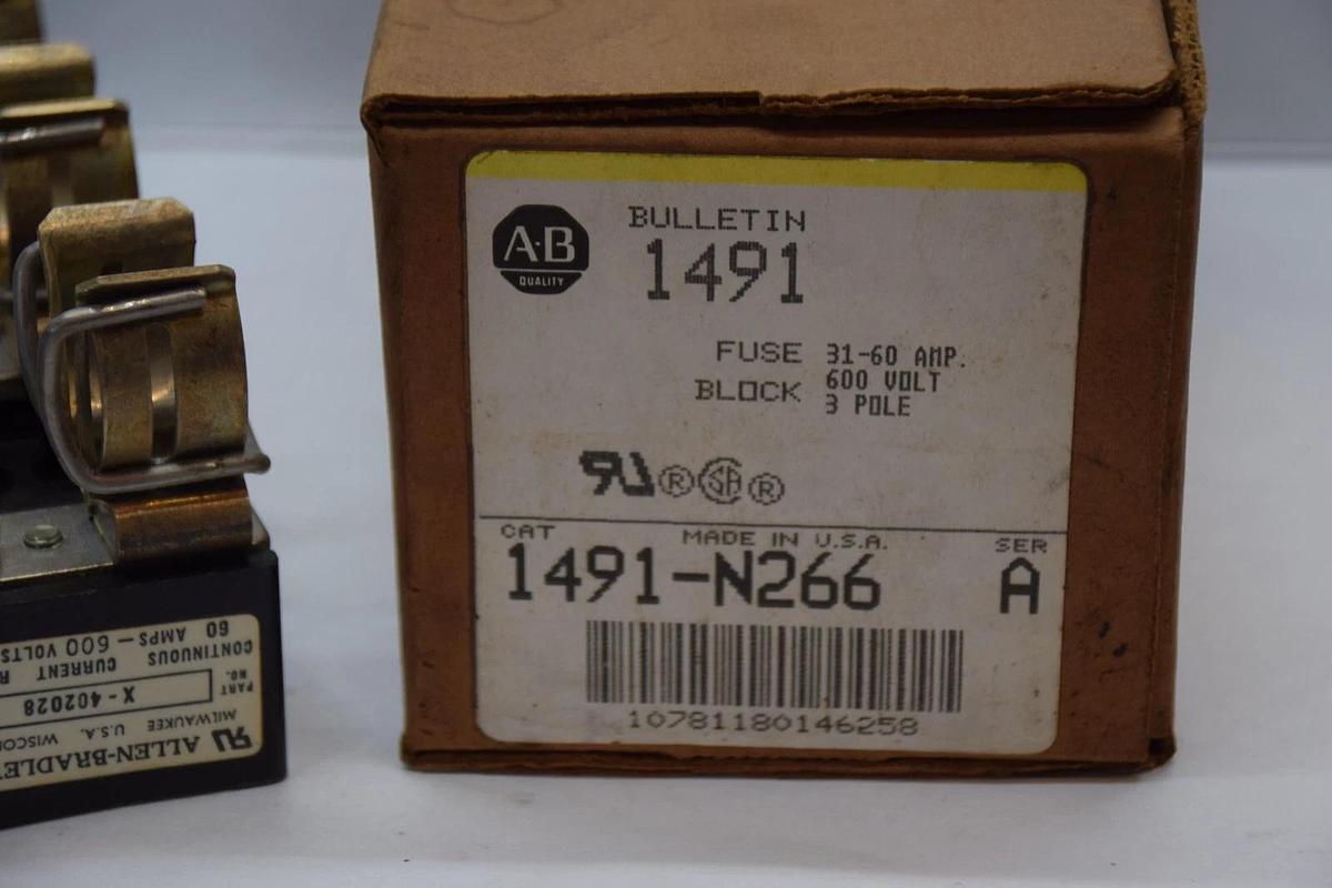 ALLEN BRADLEY 1491-N266 X-402028 Series A 31-60A 600V 3 Pole Fuse Block (NEW)