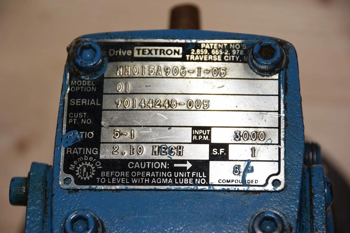Used Drive Textron Cone Drive Gear Speed Reducer MH015A906-1-05 MH015A906 Opt 01 5:1