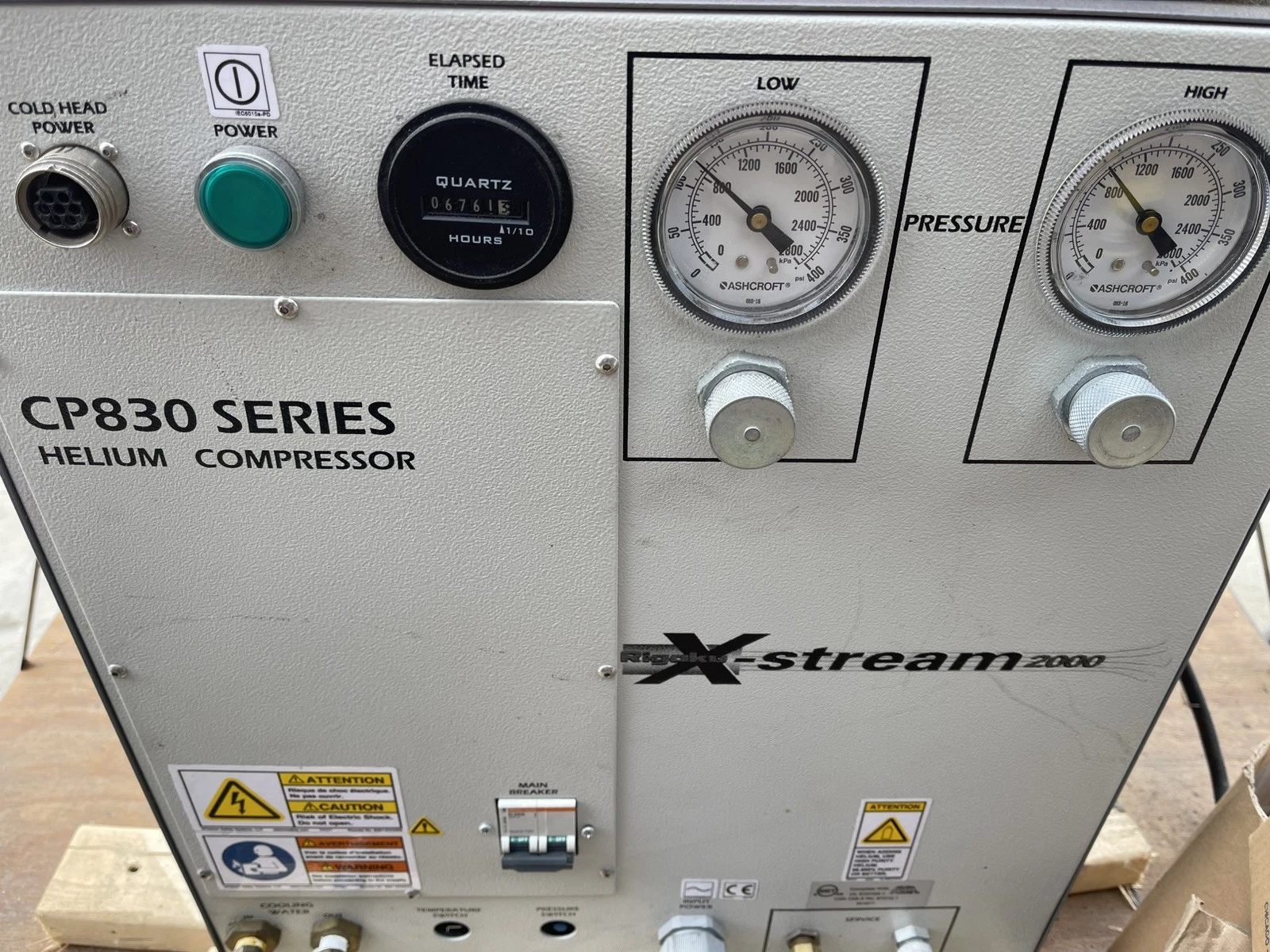Used Rigaku X-Stream 2000 CP830 Series 230V 1Ph Helium Lab Compressor (6,671 hours )