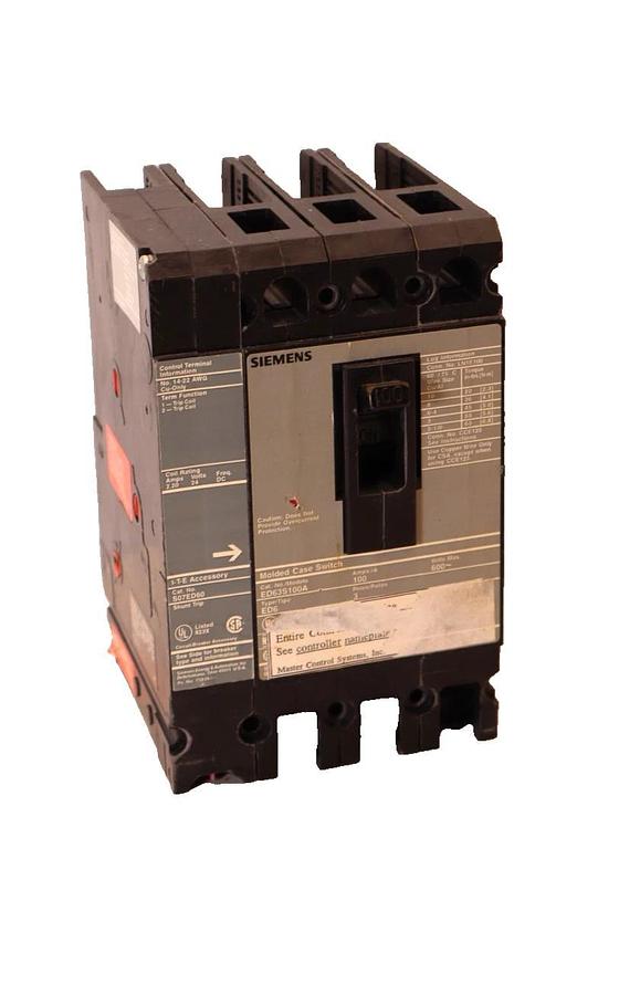Used SIEMENS ED63S100A 100A 3P Molded Case Circuit Breaker W/ S07ED60 Shunt Trip