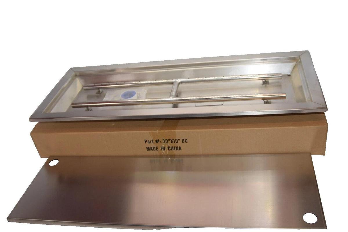 30" x 10" DG Rectangular Stainless Fire Pit Pan, Heavy-Duty Drop-In Pit Pan