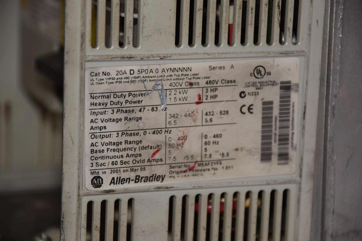 Used ALLEN BRADLEY 20AD5P0AYNNNNN 3HP 400V Drive missing front cover Sold AsIs