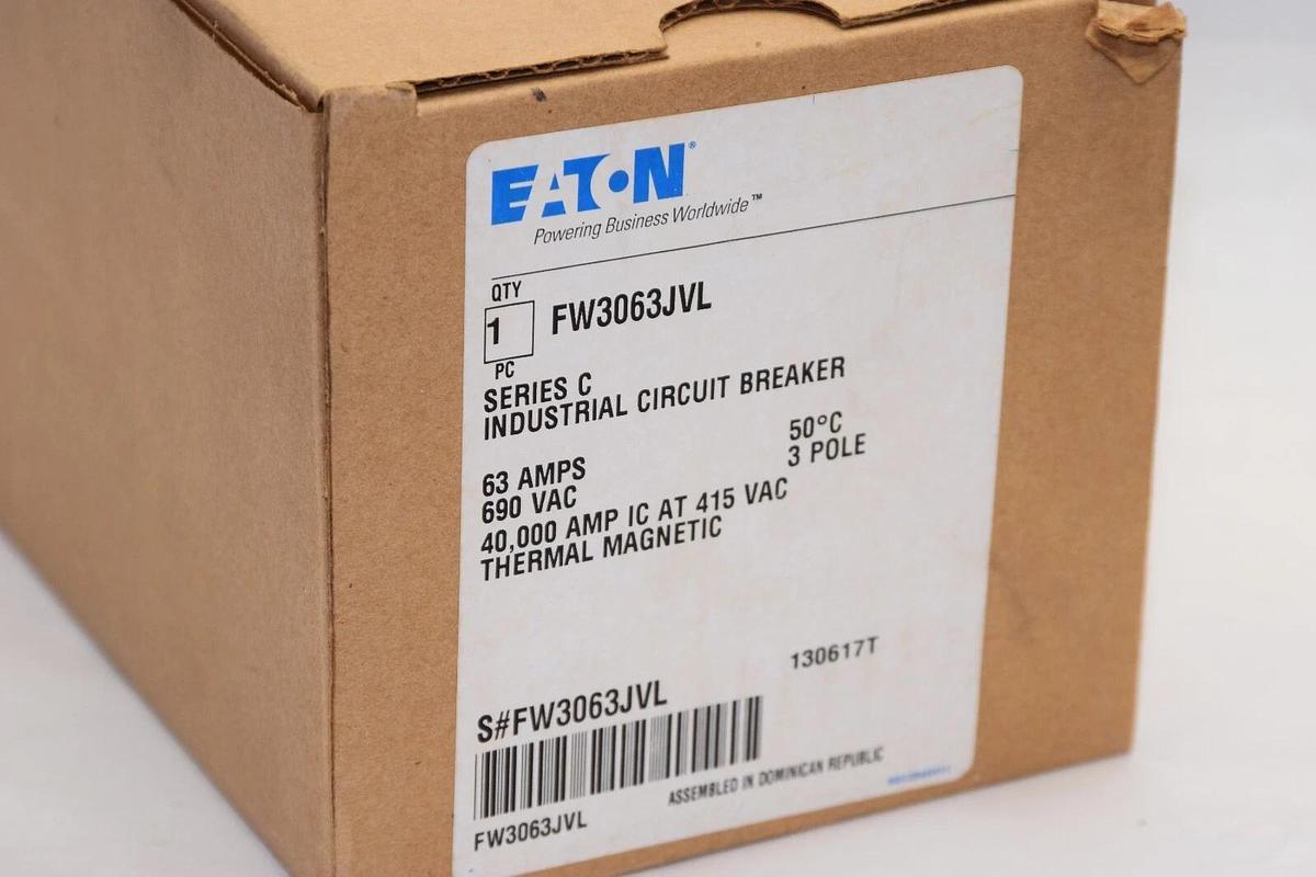 Used Eaton FW3063JVL 63 Amp Ser, C Industrial Circuit Breaker 63A, 690VAC (New)
