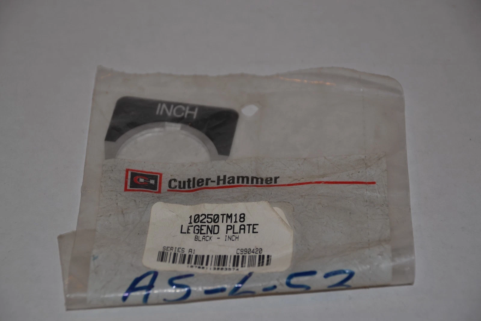Cutler Hammer Eaton Legend Plate "INCH" Black 10250TM18 Ser A1  NEW