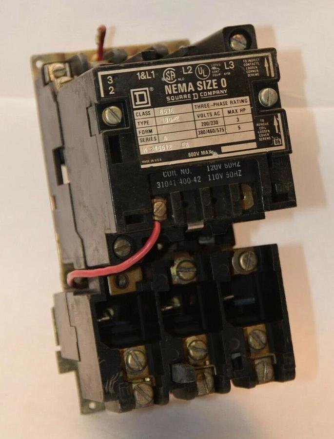 Used SQUARE D Starter 8536 SB0-2 SB02 SBO-2 SBO2 8536SB0-2 Size Sz 0 110/120v Coil