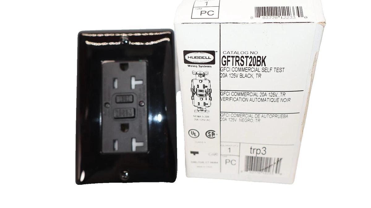 (NEW) HUBBELL GFTRST20BK 20A 125V Black GFCI Commercial Self Test Receptacle