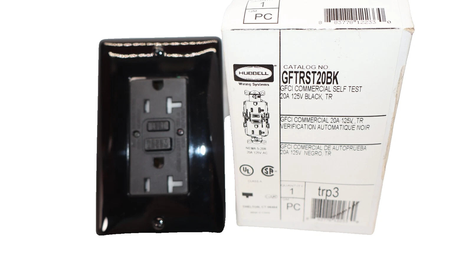 (NEW) HUBBELL GFTRST20BK 20A 125V Black GFCI Commercial Self Test Receptacle