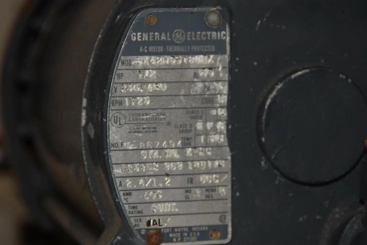 Used GE 5K42HG5180EX 1/2hp .5hp Motor 230/460V 3ph w/ Patterson Gearmotor 20:1