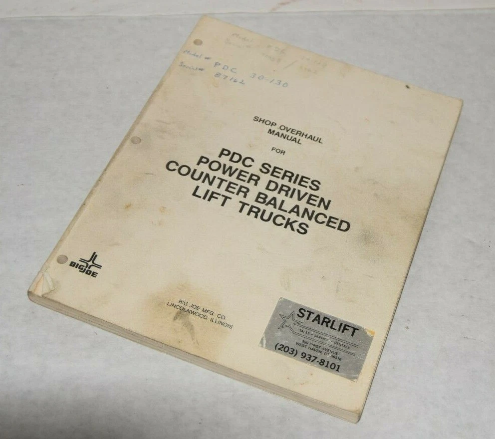 Used BIG JOE 900910 PDC Series Power Driven Counter Balanced Shop Overhaul Manual