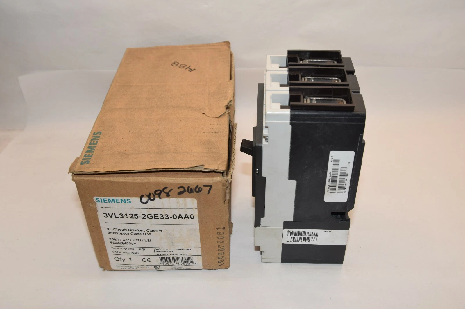 SIEMENS 3VL3125-2GE33-0AA0 CIRCUIT BREAKER 600V 250 Amp 3P HFX3P250 HFGA NEW
