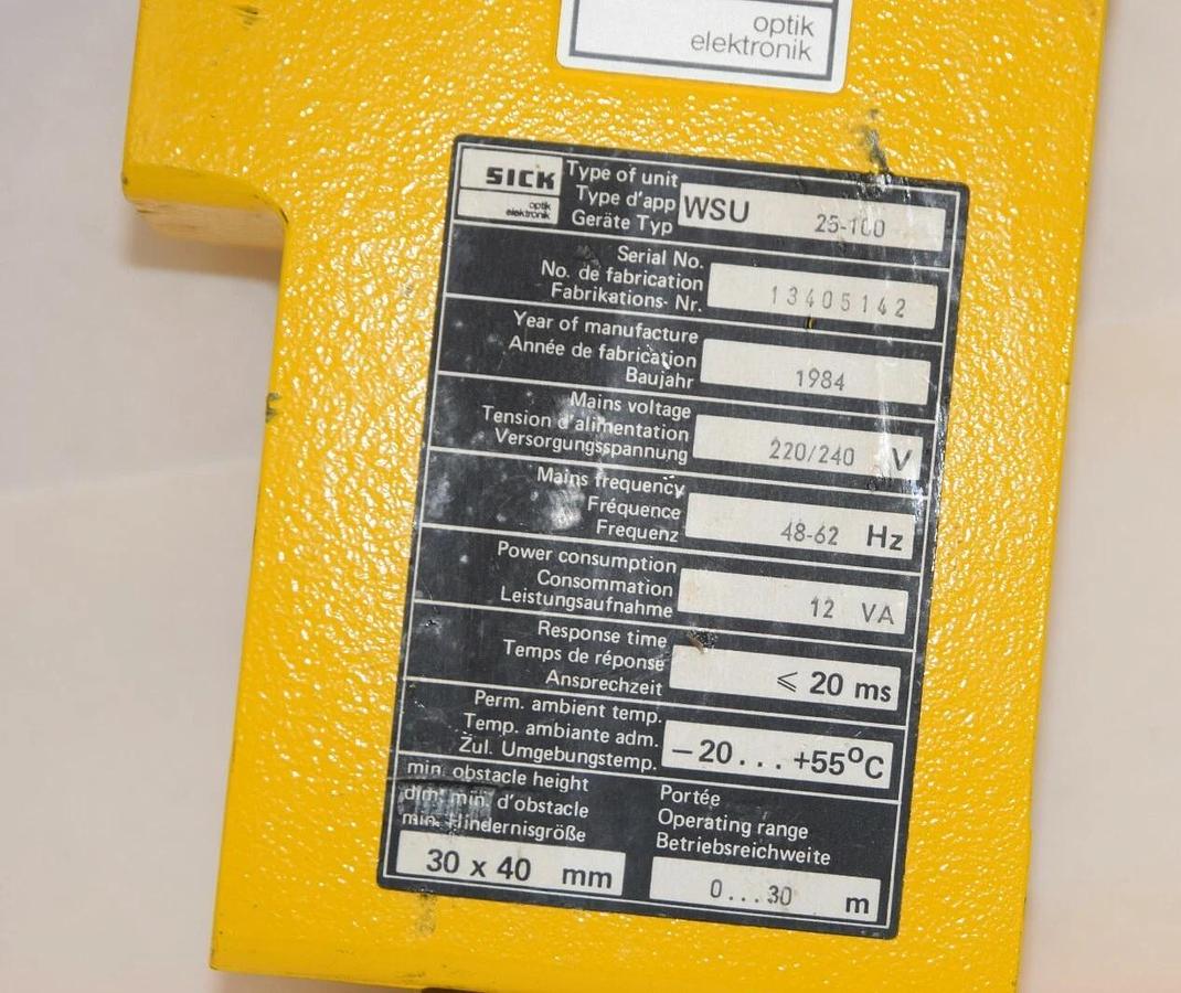 Used SICK Photoelectric Receiver WSU 25-100 WSU25100 220/240V 48/62Hz 12Va