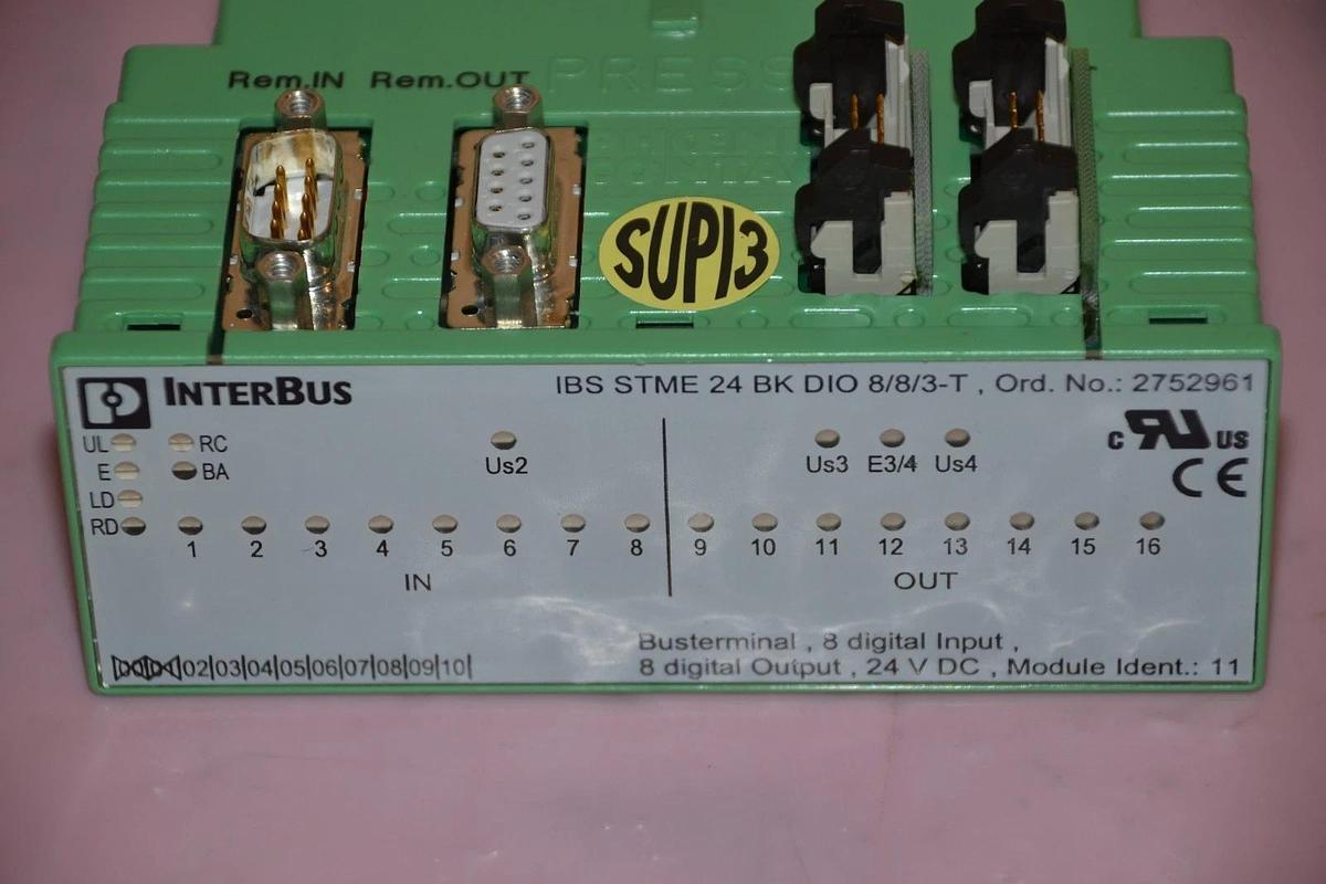 Used PHOENIX INTERBUS IBS STME 24 BK DIO 8/8/3-T 2752961 24V BUSTERMINAL MODULE