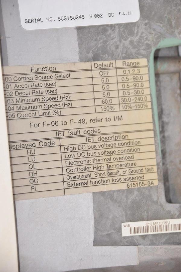 Used RELIANCE ELECTRIC 1SU24002 SP500 3PH 2Hp 2 hp 200-230V Drive