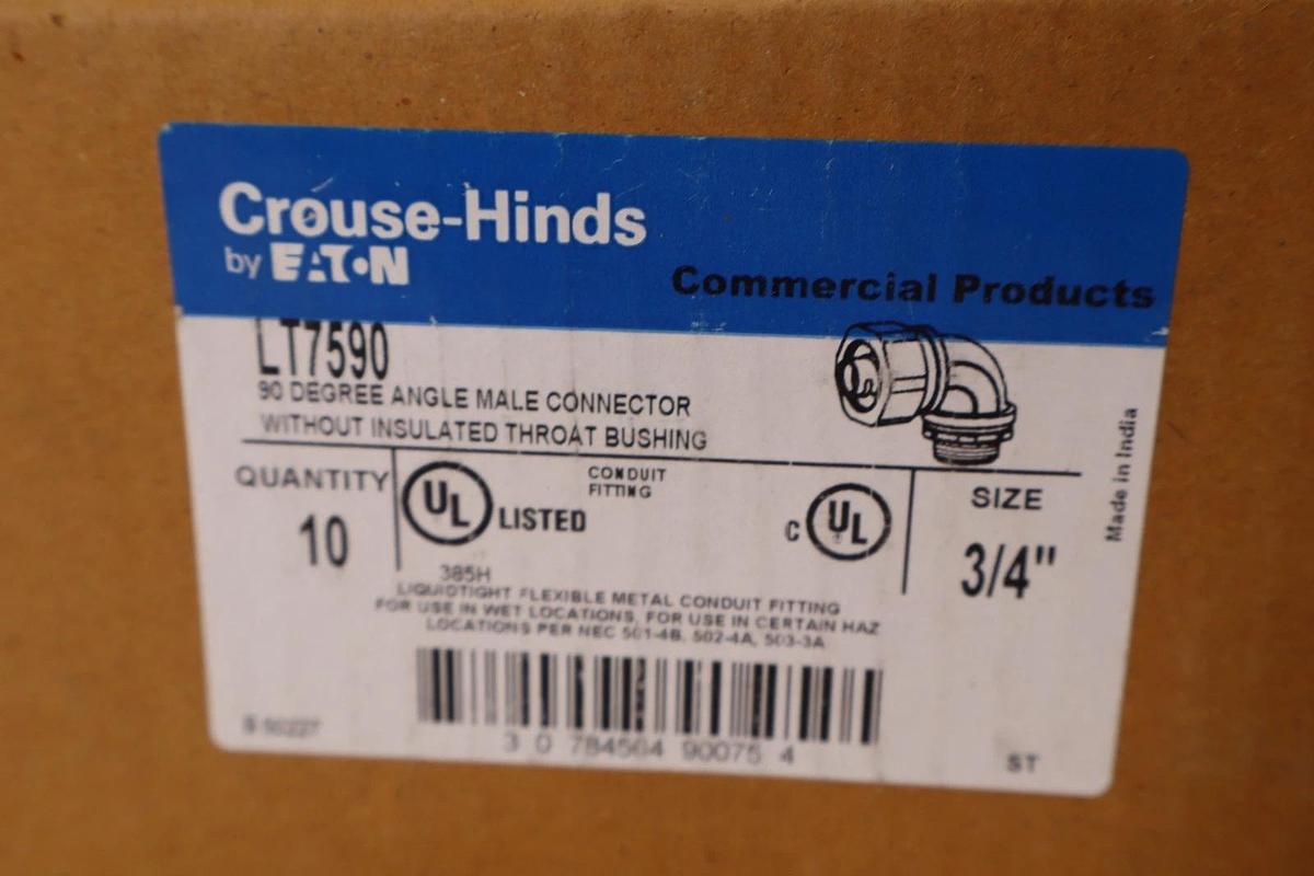 Eaton Crouse-Hinds LT7590 90° Male Metal Connector Conduit Fitting 3/4" *Qty 10
