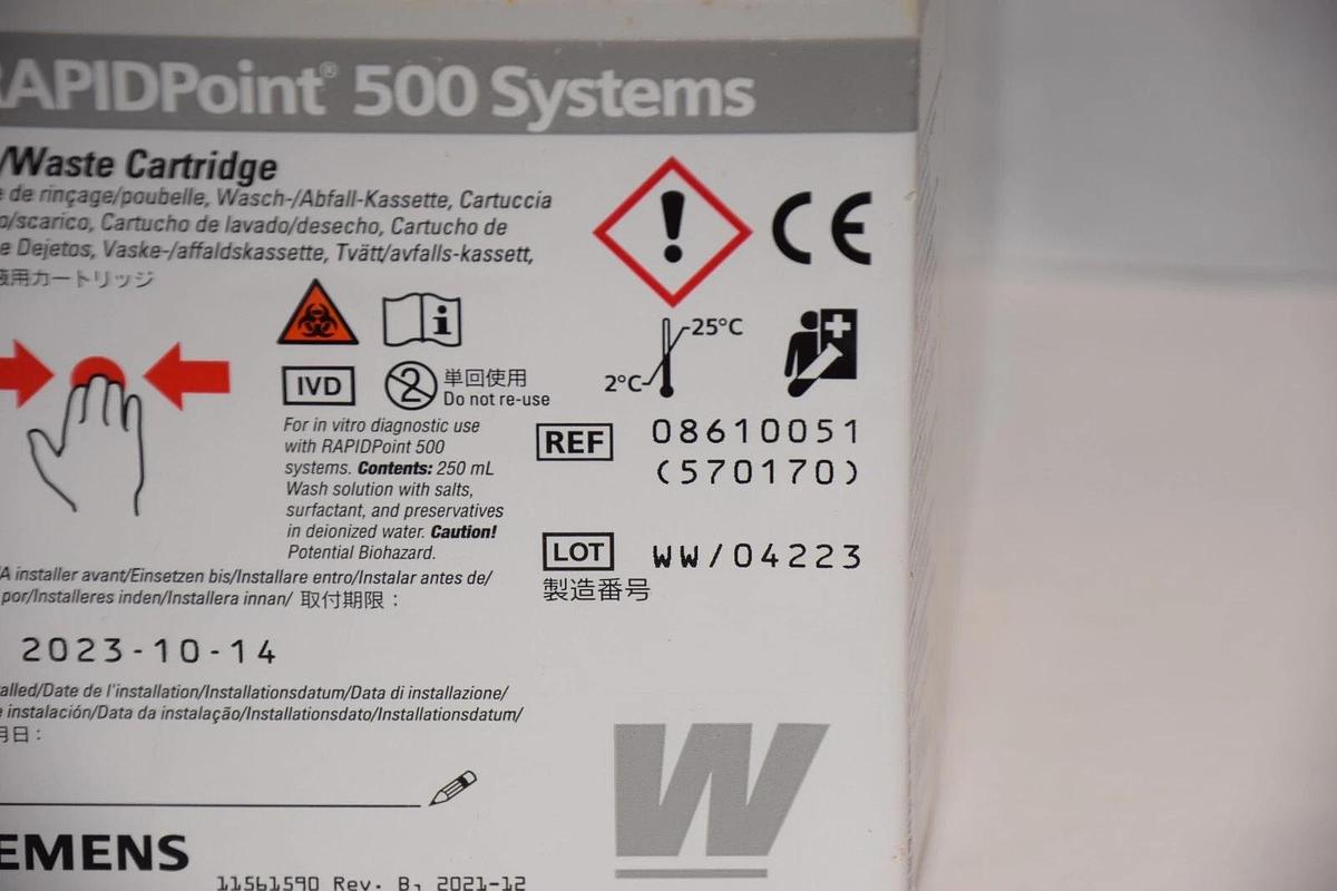 (NEW -Lot of 2) SIEMENS 11561590 Wash/Waste Cartridge For Rapidpoint 500 Systems