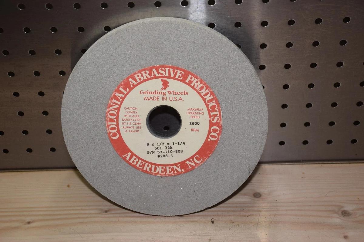 Colonial Abrasive 53-110-808, 60I 32A  Grey Grinding Wheel 8" x 1/2" x 1-1/4"