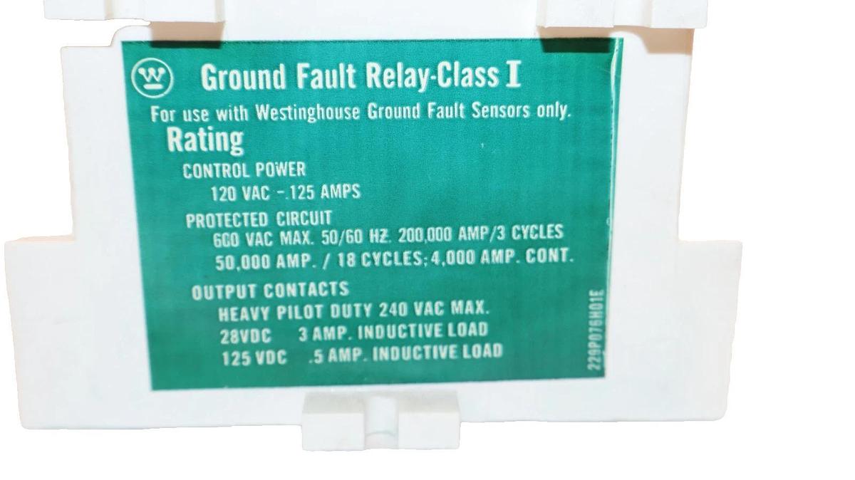 Westinghouse Ground Fault Relay Class I 120V 125A 1293C47G02 255P156H02D (NOS)