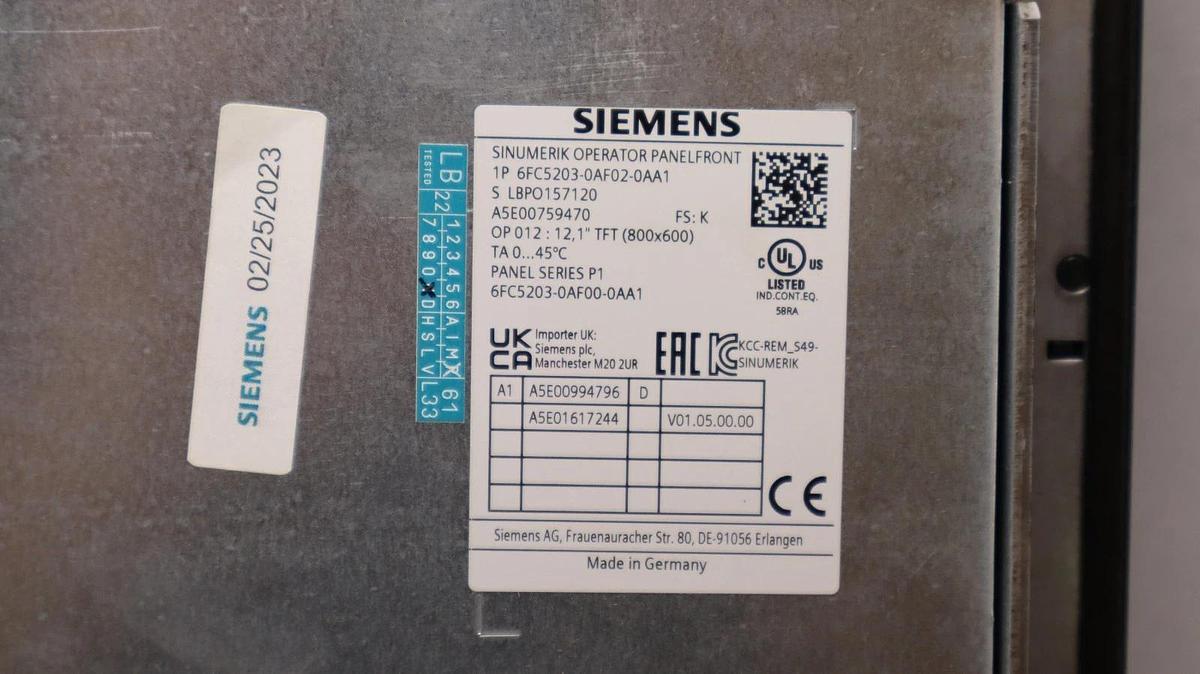 Used Siemens Sinumerik Operator PanelFront 6FC5203-0AF02-0AA1 TCU: 6FC5312-0DA00-1AA1