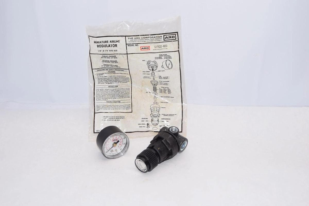 (NEW) ARO 127122-600 1/8" & 1/4" Pipe Size Miniature Airline Regulator