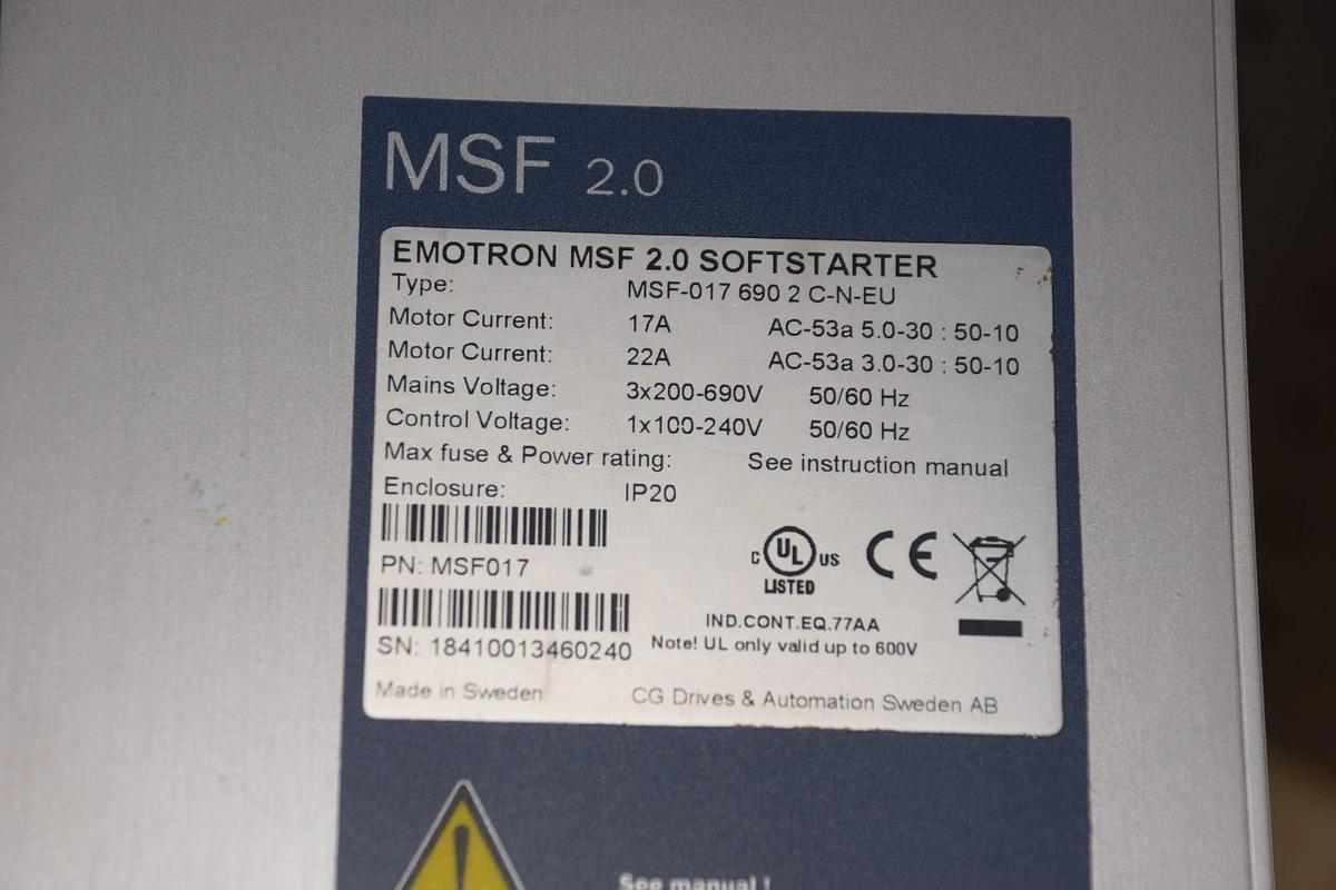 Used EMOTRON MSF-017 690 2 C-N-EU MSF 2.0 SOFTSTARTER DRIVE MSF-0176902CNEU