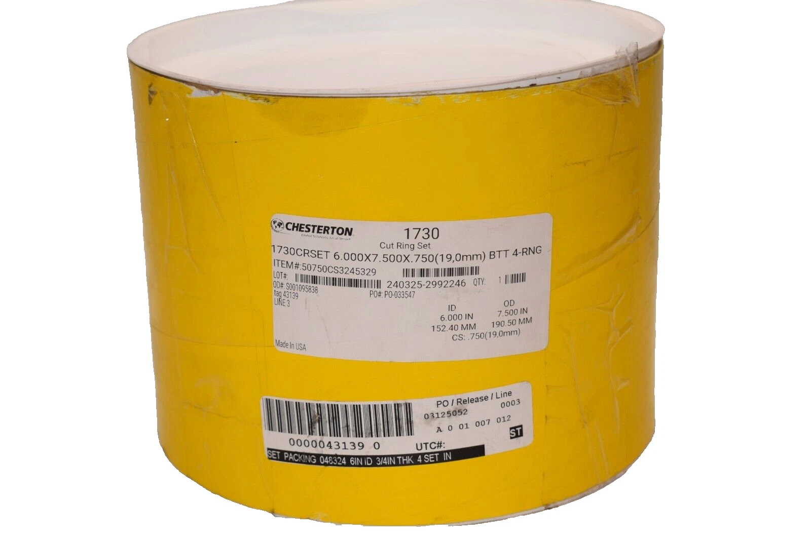 CHESTERTON 1730 Mechanical Seal Service Packing Cut Ring 6" x 7.5" x .75" 4-RNG