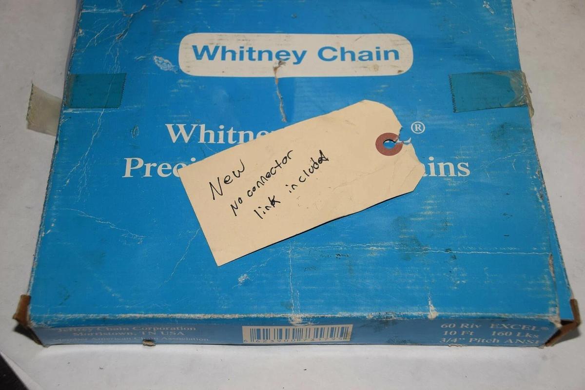 WHITNEY CHAIN 60 RIV EXCEL 10' 160 LKS 3/4" PITCH PRECISION ROLLER CHAIN NEW