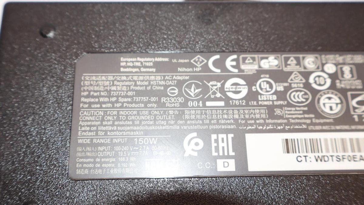 Used DELTA ELECTRONICS 737737-001 , HSTNN-DA27 150W 2.7A AC Adapter/Power Supply