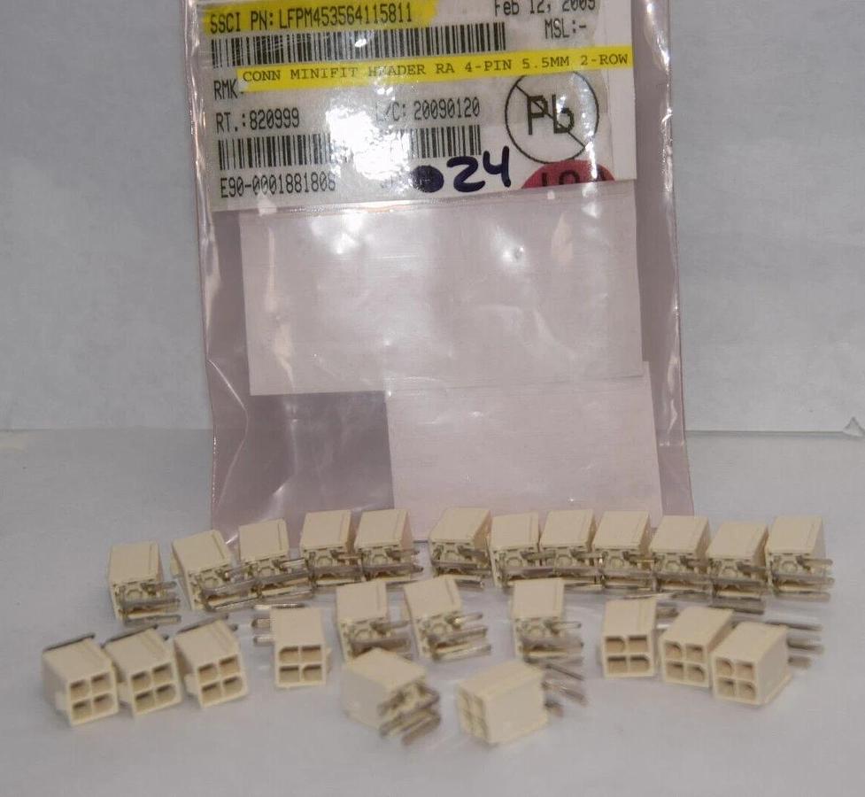 (NEW - 24) E90-0001881808 Conn Connector Minifit Header RA 4-PIN 5.5mm 2 Row