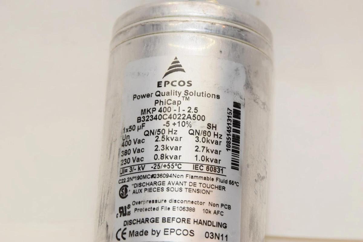 Used EPCOS PhiCap MKP400-I-2.5 B32340C4022A500 1x50uF -5 +10% 50/60Hz Capacitor