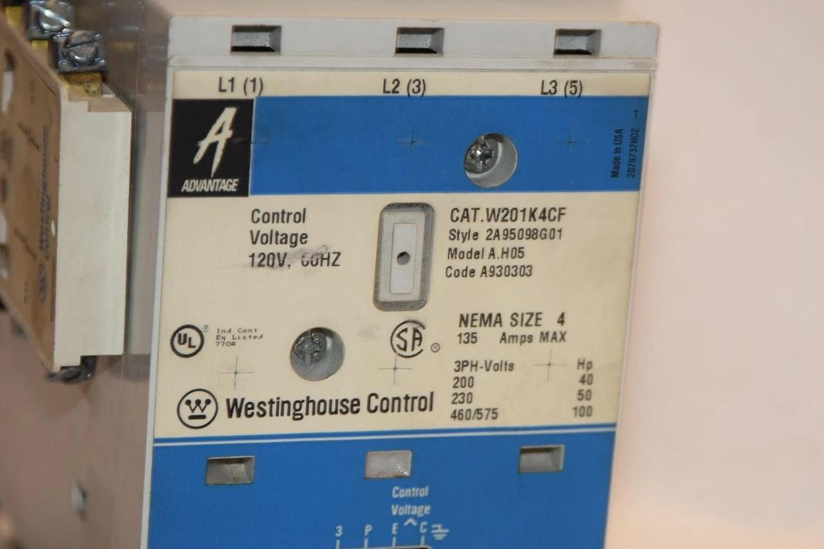 Used WESTINGHOUSE W201K4CF 120 Volt Control Voltage Nema Size 4 135A 460V Contactor