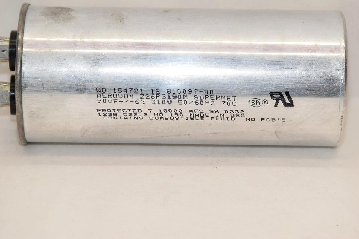 Used AEROVOX Z26P3190M 12-810097-00 90uF 310V +/-6% 50/60Hz Capacitor