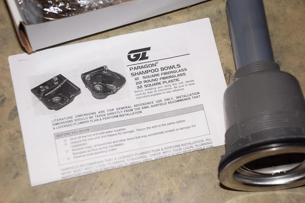 Used (New) Paragon 12 UPC Black Fiberglass Salon Shampoo Bowl sink with GLT-05 faucet